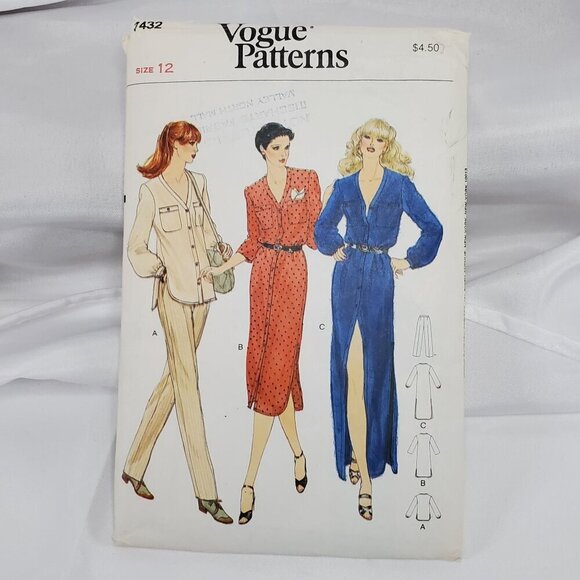 Vogue Patterns 7432 UNCUT Misses Size 12 1970s Top Pants & Dress Sewing Pattern - Picture 7 of 10
